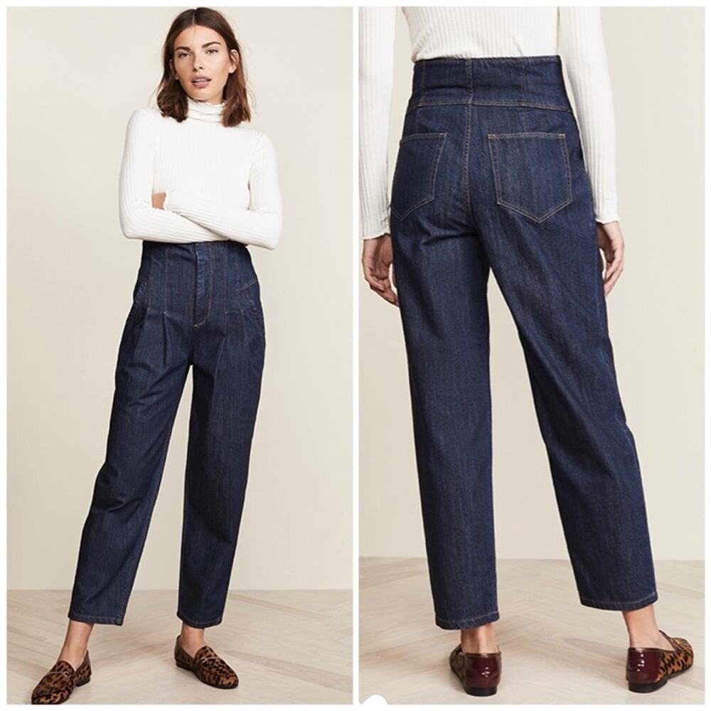 La Vie Rebecca Taylor Pleated High Rise Jeans Dark Indigo Wash 26